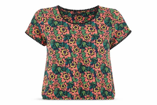Intuition Womens Multicoloured Floral T-Shirt Size 8 Cotton Blend