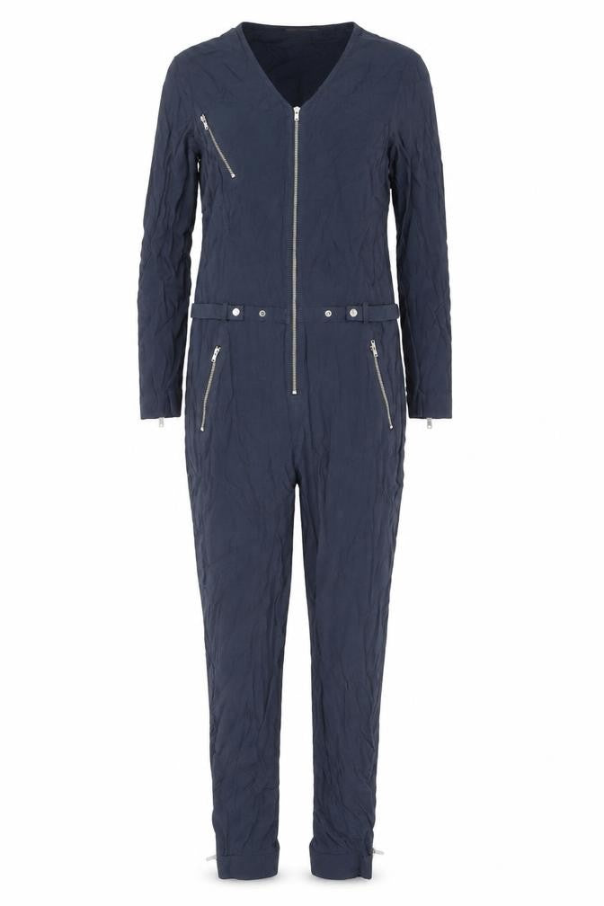 Samsøe & Samsøe Womens Blue XS Jumpsuit Long Sleeve Zip Belted Woven