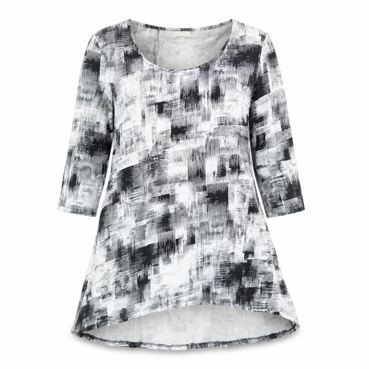 Anthology Women’s Grey Geometric A-Line Dress Size 12 3/4 Sleeve Scoop Neck