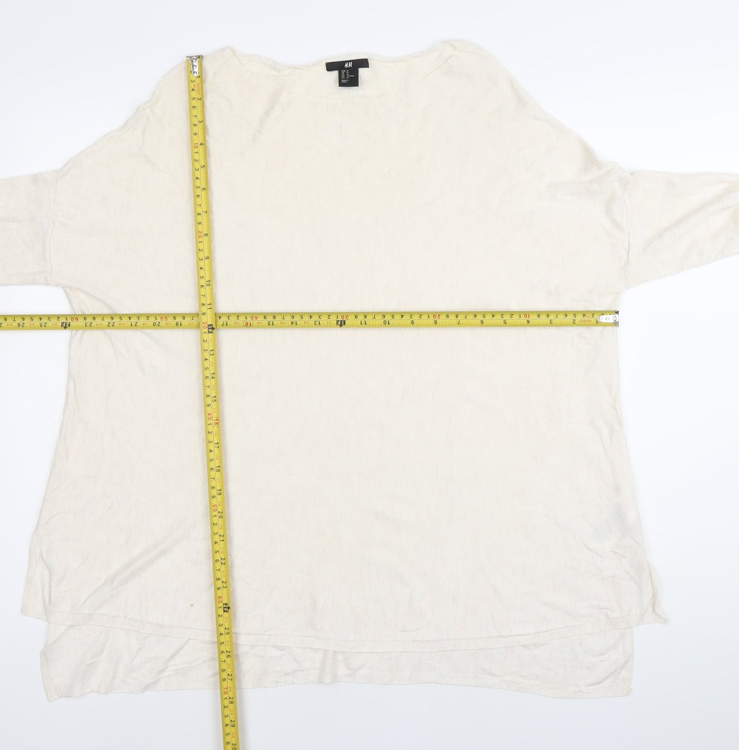 H&M Women’s Ivory Tunic Blouse Size 12 Boat Neck 3/4 Sleeve