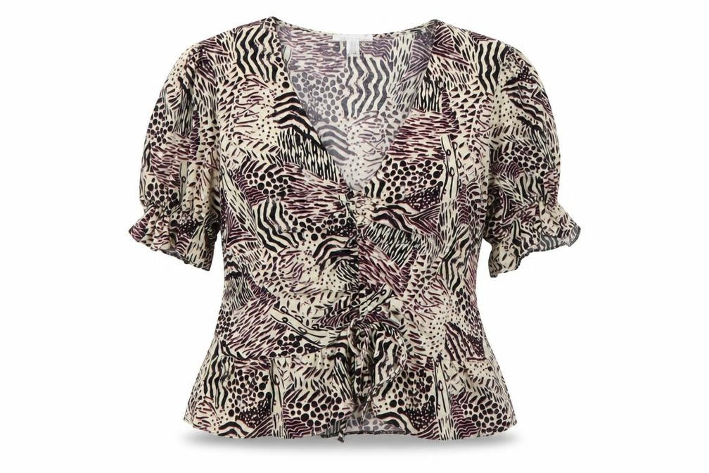 Topshop Women’s Multicoloured Animal Print Wrap Blouse Size 12