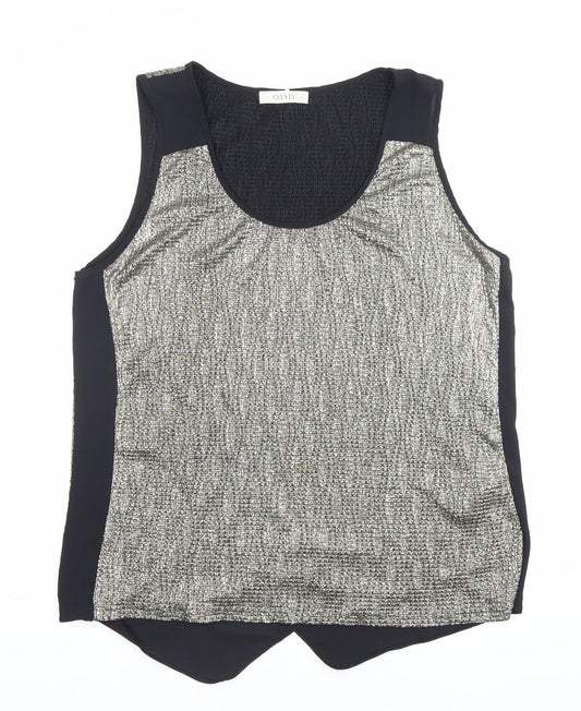 Oasis Womens Silver Black Tank Top Size L Scoop Neck Sleeveless