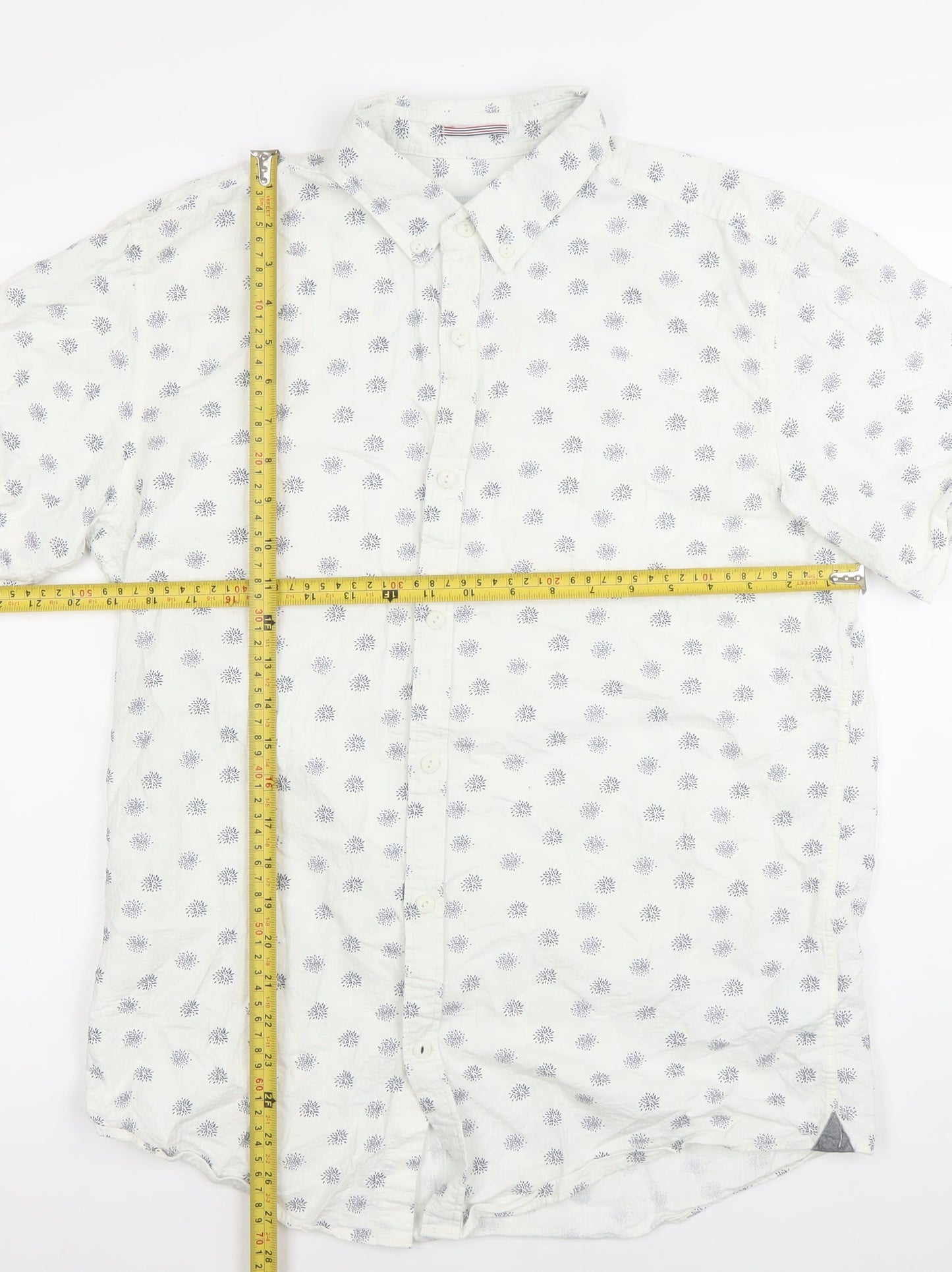 PULL&BEAR Mens White Floral Short Sleeve Button-Up Shirt M