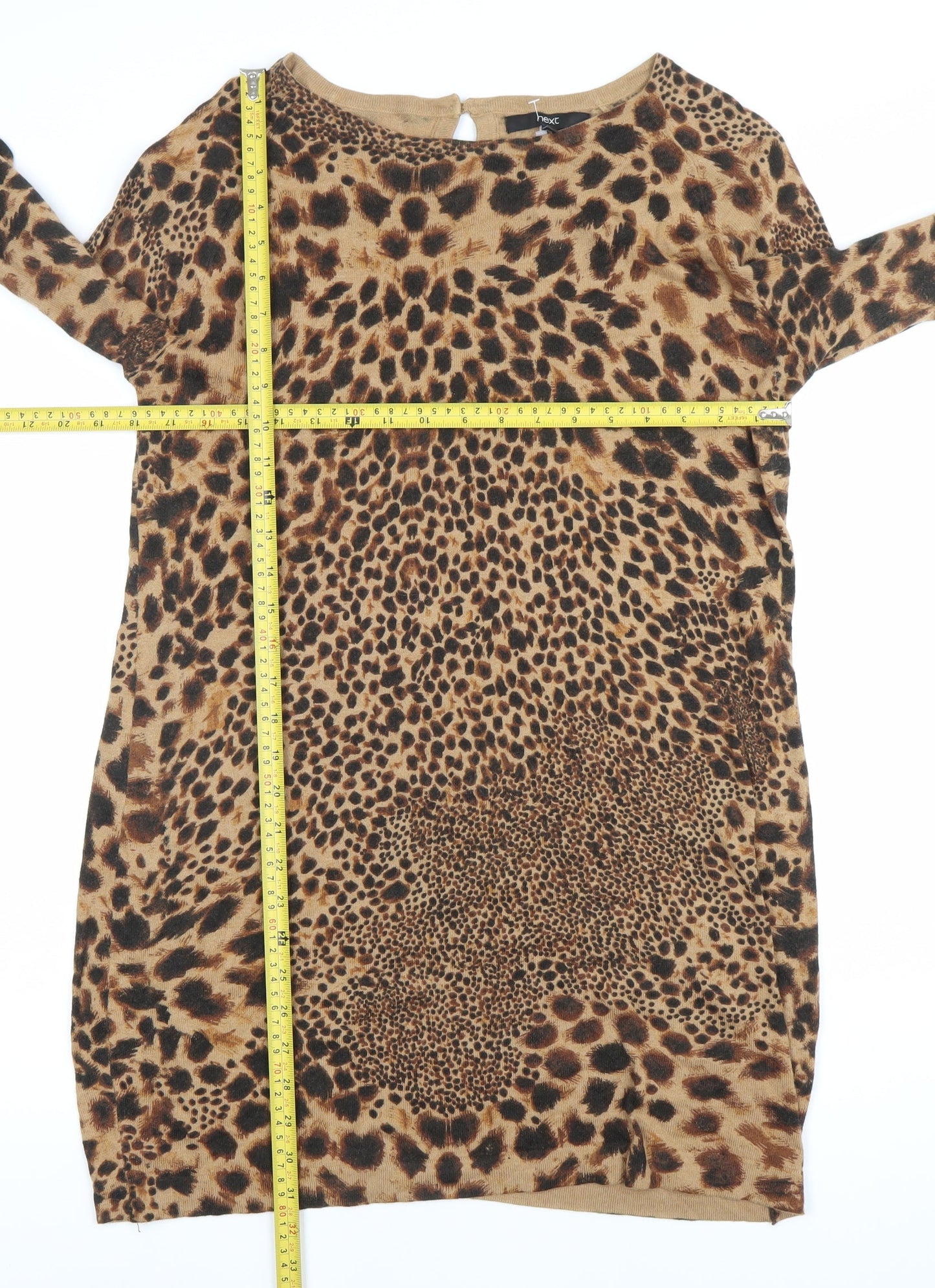 Next Womens Brown Leopard Print Tunic Jumper UK 12 Long Sleeve