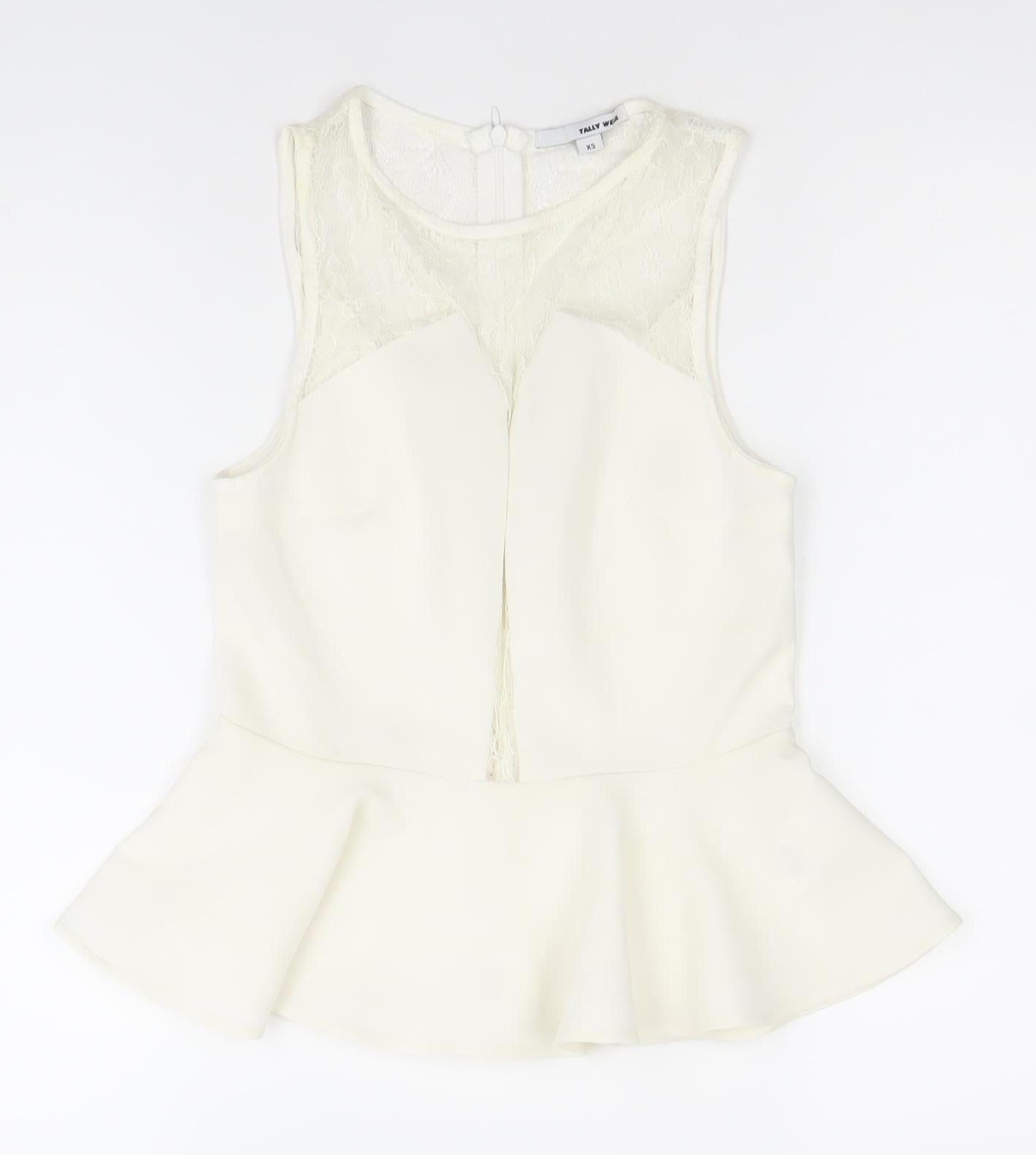 Tally Weijl Womens Ivory XS Sleeveless Lace Peplum Blouse