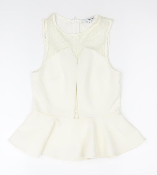 Tally Weijl Womens Ivory XS Sleeveless Lace Peplum Blouse