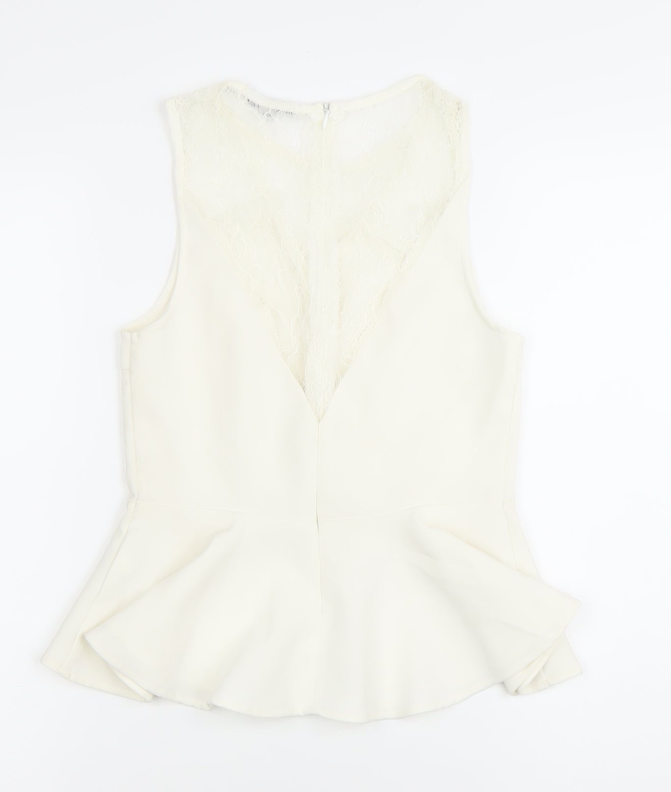 Tally Weijl Womens Ivory XS Sleeveless Lace Peplum Blouse
