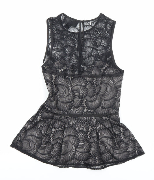 H&M Womens Black Lace Sleeveless Camisole Blouse Size 8 Party Top