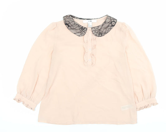 XXI Women's Pink Polyester Chiffon Blouse Size S Collared Ruffle