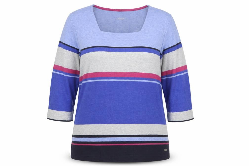 East Women’s Blue Striped Square Neck 3/4 Sleeve T-Shirt Size 14