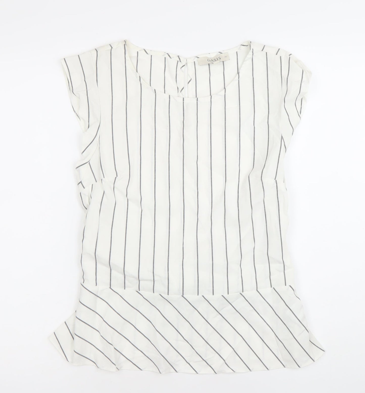 Oasis Womens White Striped Tunic Blouse Size 12 Scoop Neck Sleeveless