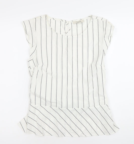 Oasis Womens White Striped Tunic Blouse Size 12 Scoop Neck Sleeveless