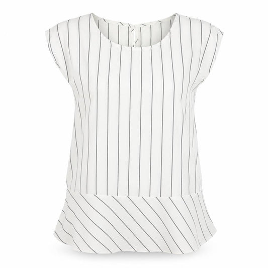 Oasis Womens White Striped Tunic Blouse Size 12 Scoop Neck Sleeveless