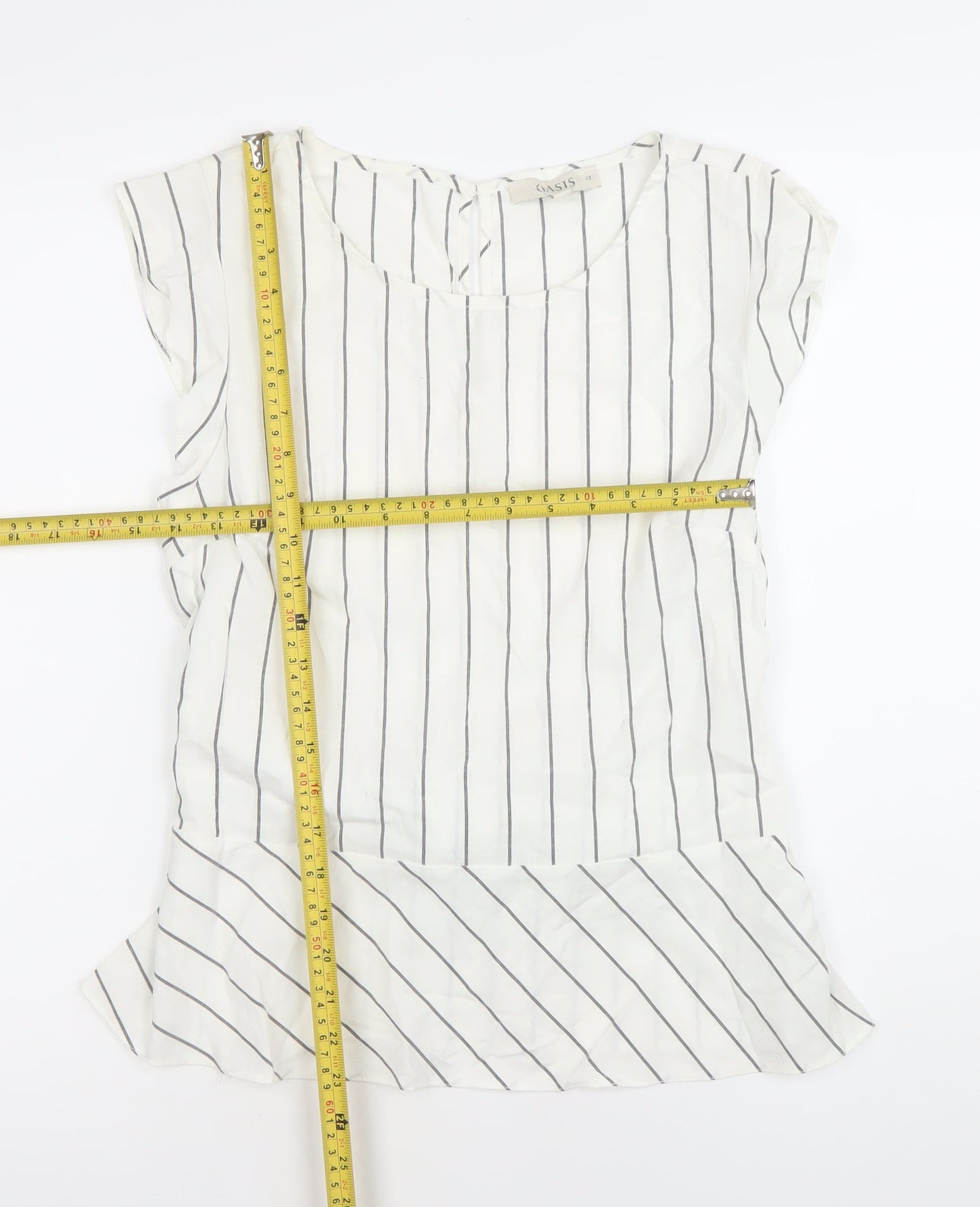Oasis Womens White Striped Tunic Blouse Size 12 Scoop Neck Sleeveless