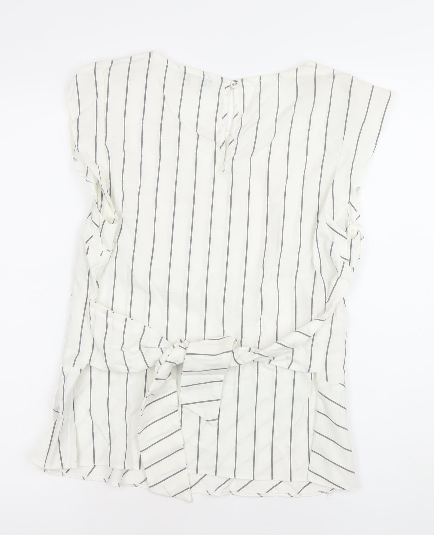 Oasis Womens White Striped Tunic Blouse Size 12 Scoop Neck Sleeveless