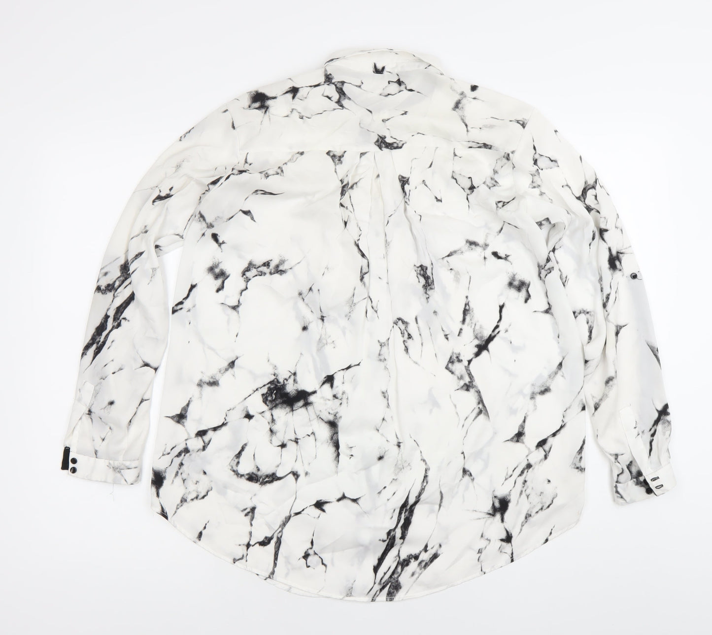 Zara Women’s White Marble Print Long Sleeve Button-Up Shirt Size S