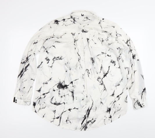 Zara Women’s White Marble Print Long Sleeve Button-Up Shirt Size S