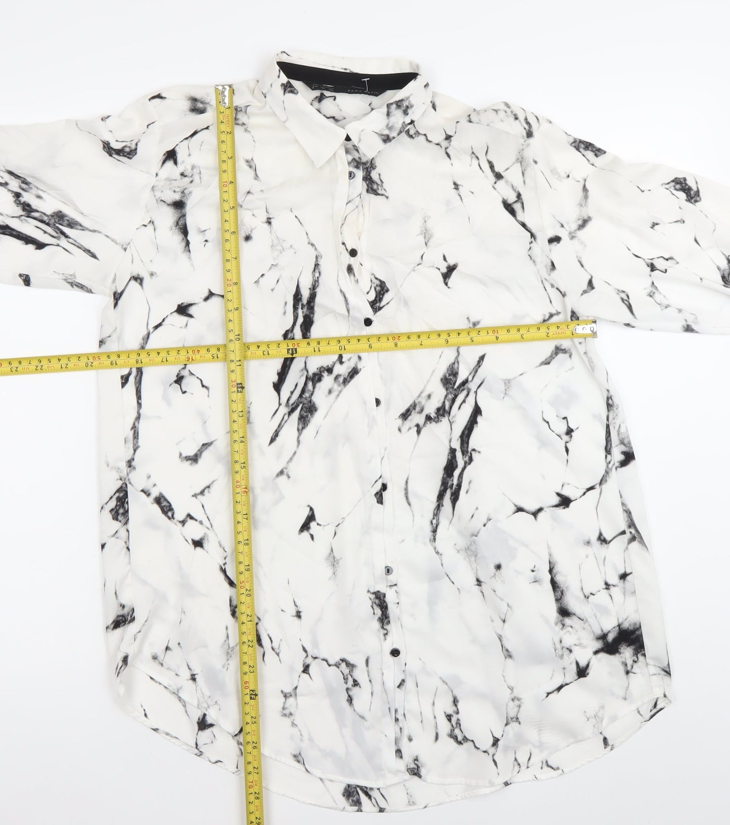 Zara Women’s White Marble Print Long Sleeve Button-Up Shirt Size S