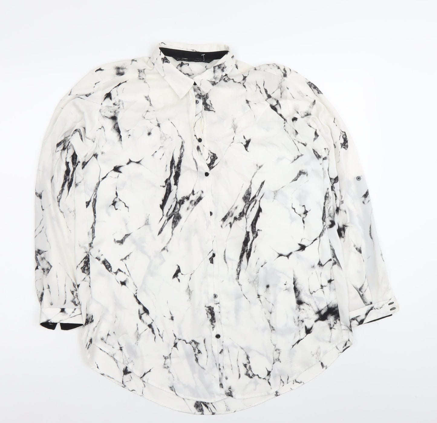Zara Women’s White Marble Print Long Sleeve Button-Up Shirt Size S