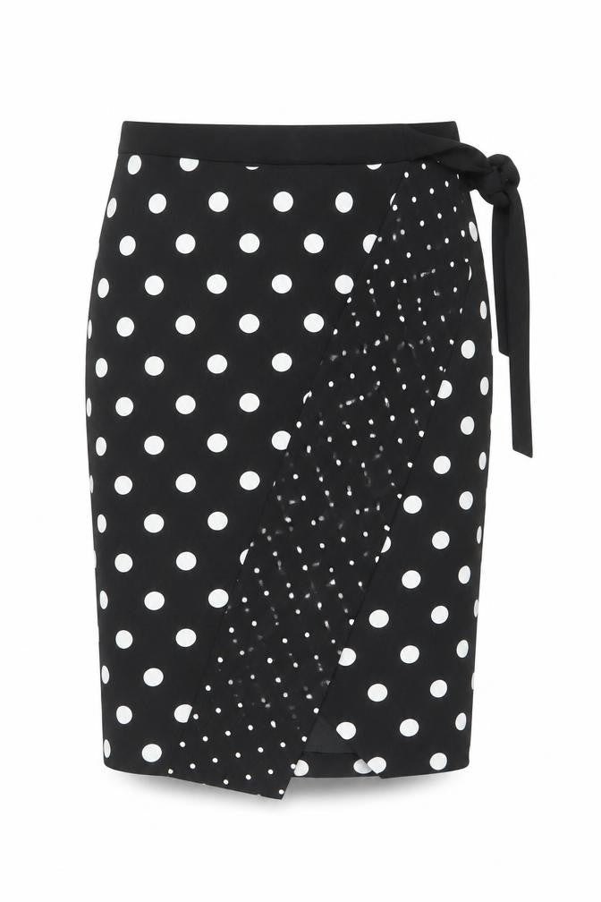 Oasis Women’s Black Polka Dot Wrap Skirt Size 6 Knee Length Retro