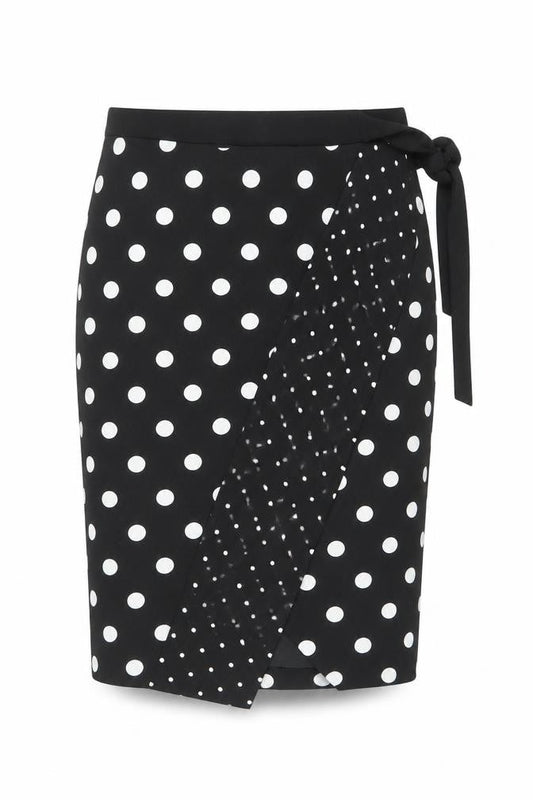 Oasis Women’s Black Polka Dot Wrap Skirt Size 6 Knee Length Retro