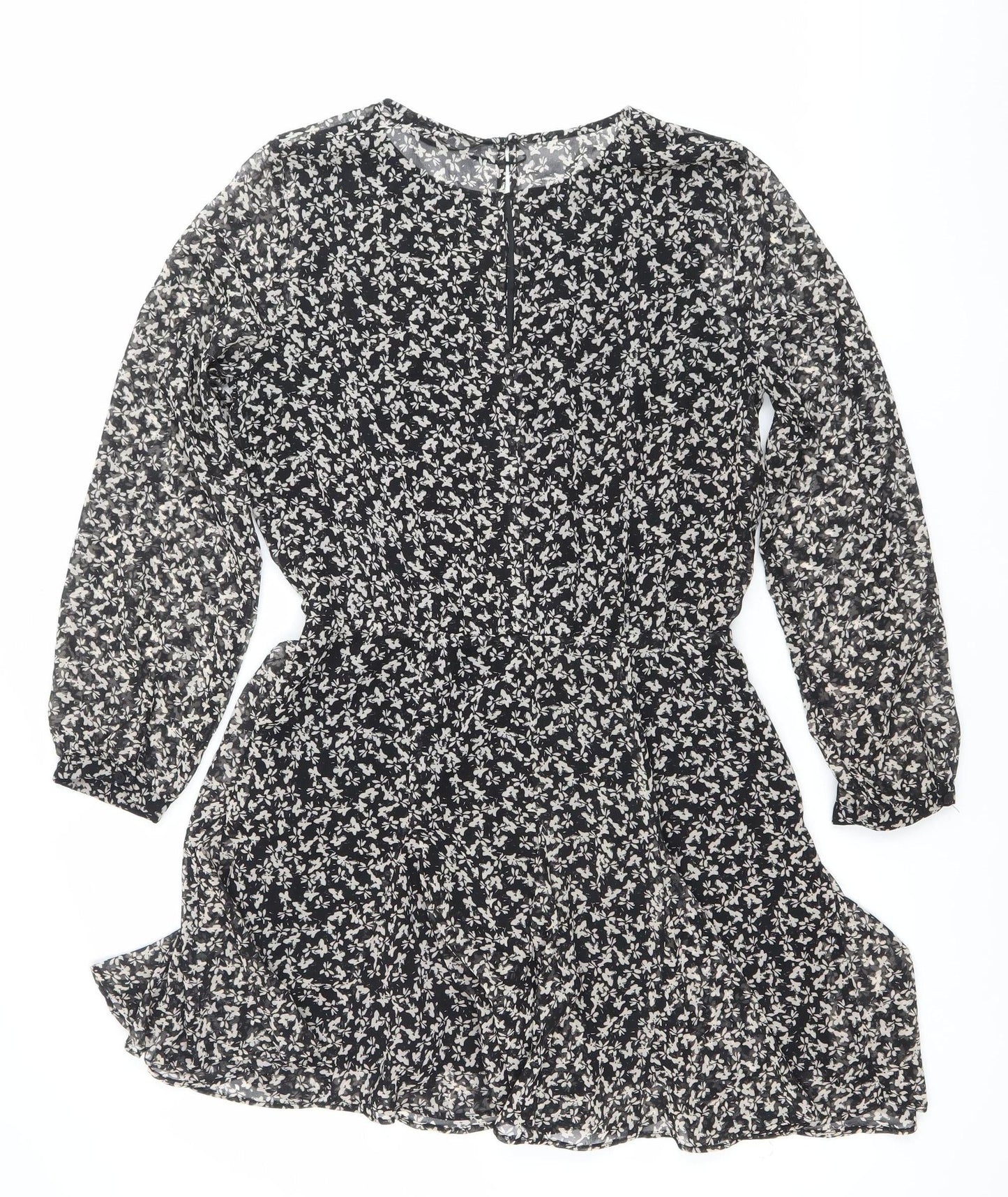 Zara Women Black Floral Asymmetric Wrap Dress Size 12
