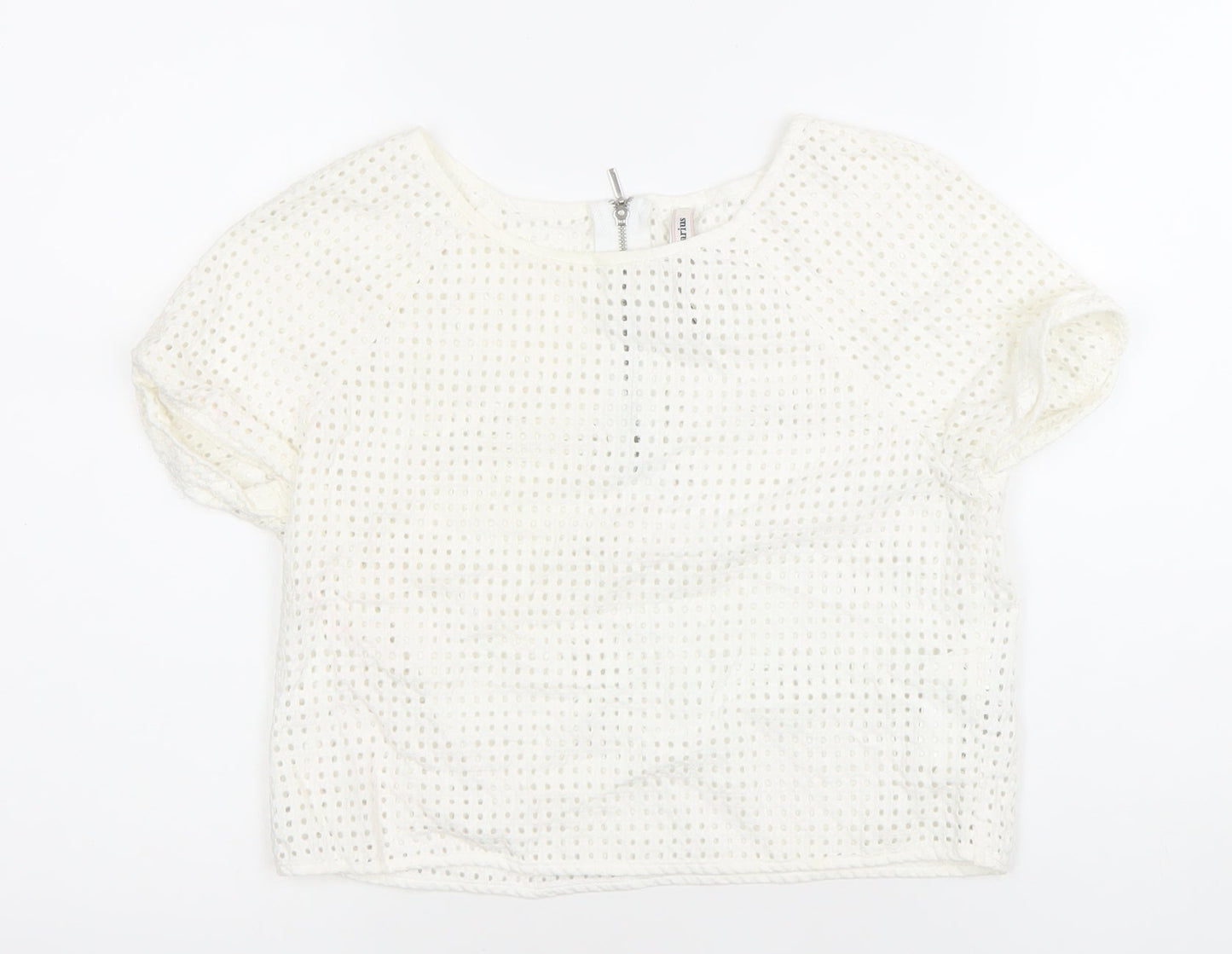Stradivarius Womens White Cotton Lace Cropped Blouse Size 12