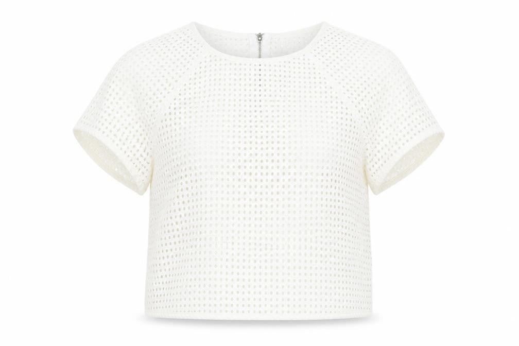 Stradivarius Womens White Cotton Lace Cropped Blouse Size 12