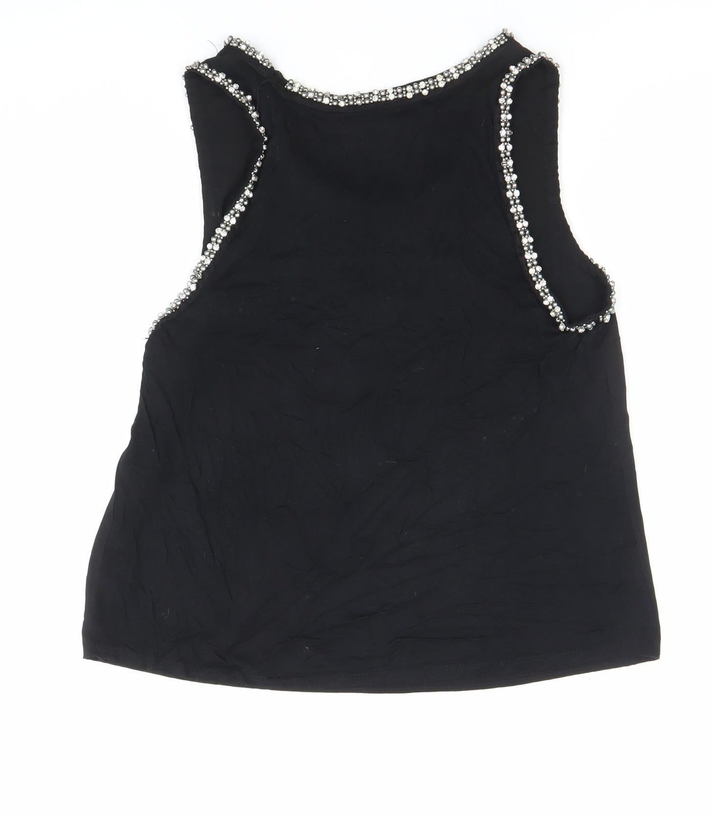 Topshop Women Black Beaded Round Neck Sleeveless Blouse Size 10