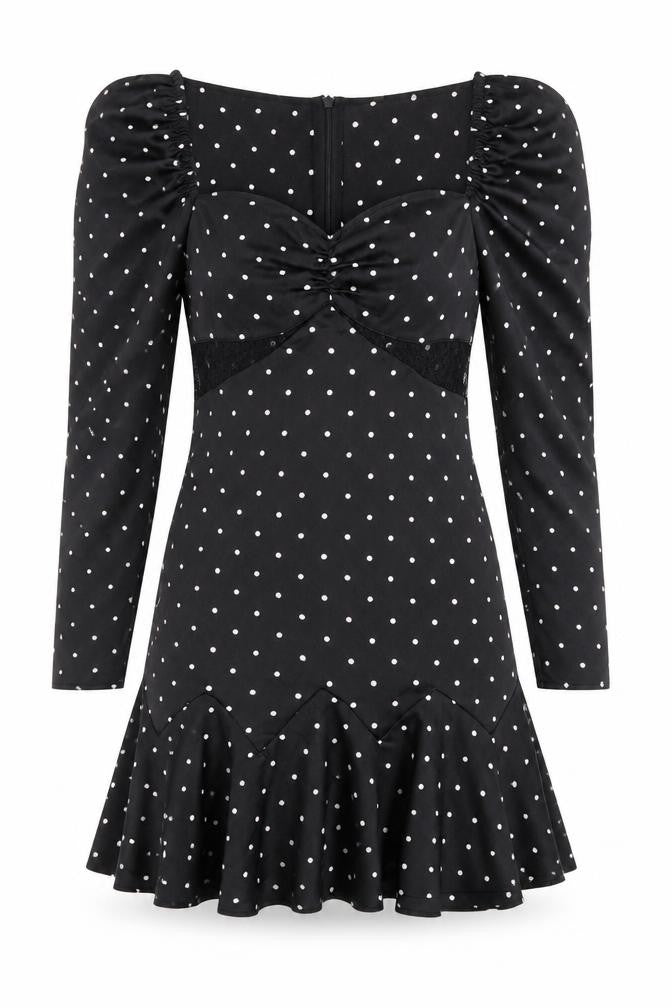 H&M Women’s Black Polka Dot Bodycon Dress Size 8 Long Sleeve