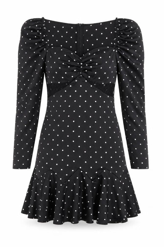 H&M Women’s Black Polka Dot Bodycon Dress Size 8 Long Sleeve