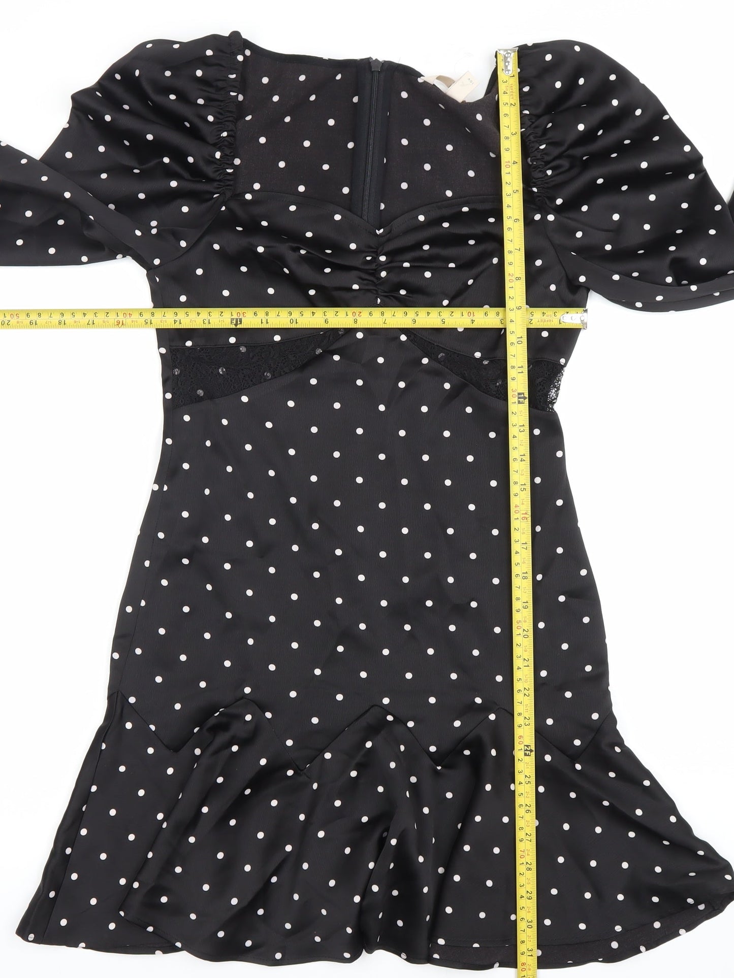 H&M Women’s Black Polka Dot Bodycon Dress Size 8 Long Sleeve
