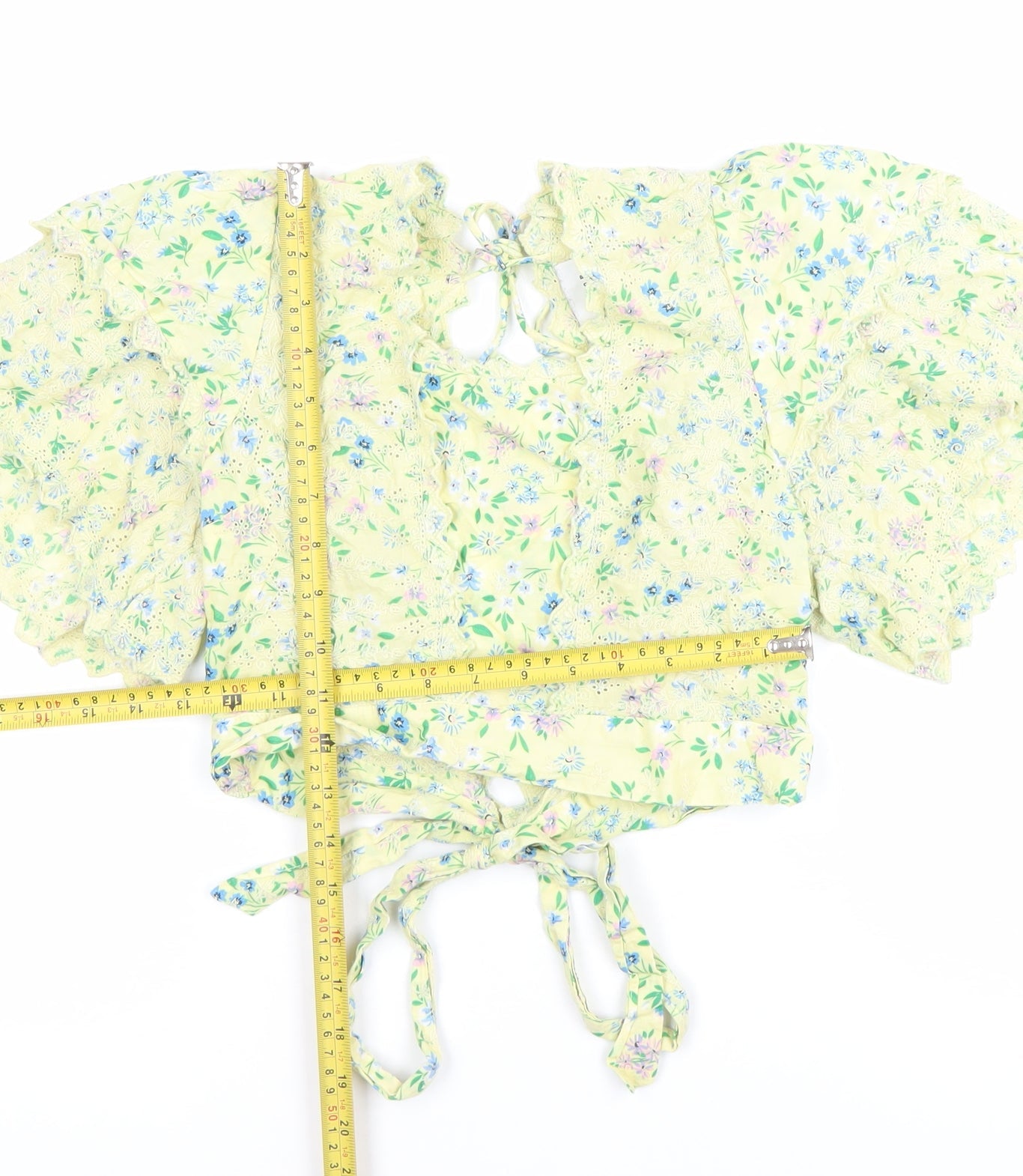 Topshop Women Yellow Floral Wrap Ruffle Blouse Size 12