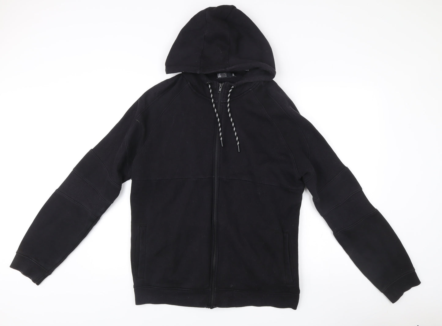 US ATH Men’s Black XL Full Zip Hoodie Cotton Blend Hooded Sweatshirt