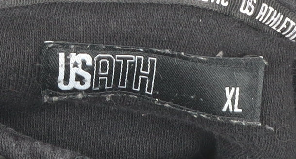US ATH Men’s Black XL Full Zip Hoodie Cotton Blend Hooded Sweatshirt