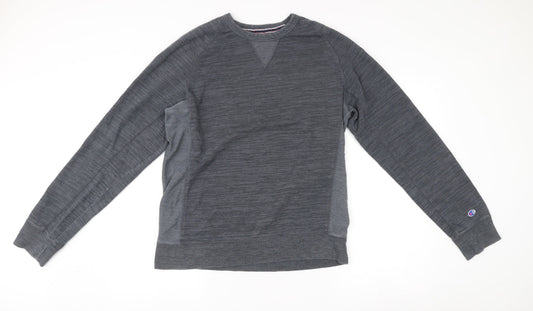 Champion Mens Grey Crew Neck Sweatshirt Size L Logo Pullover