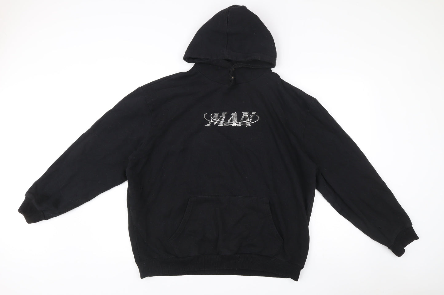 boohooMAN Men’s Black Pullover Hoodie M Logo Rhinestone Bird Graphic
