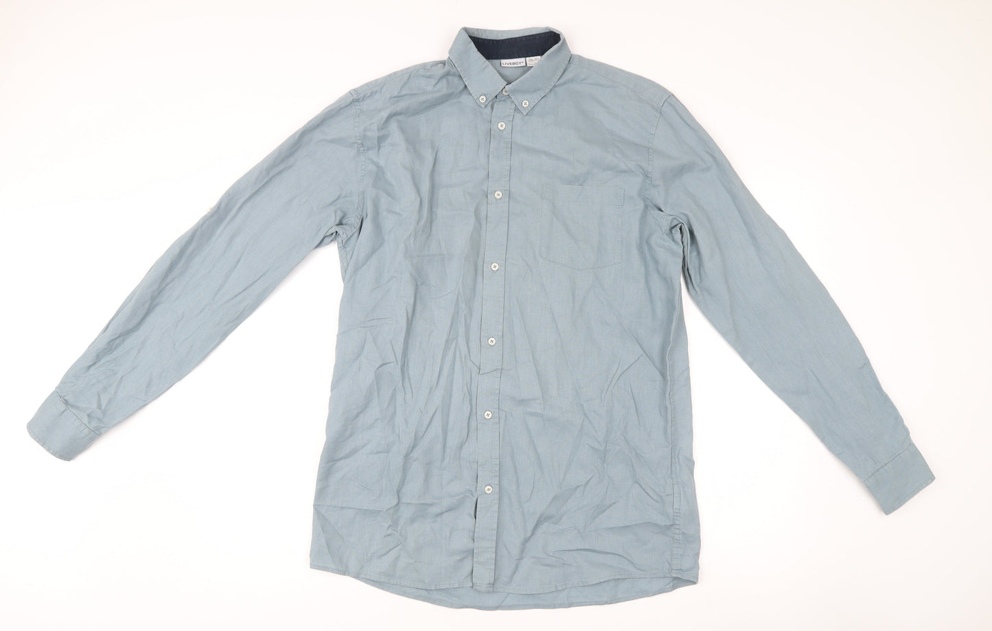 Livergy Men’s Blue Linen Cotton Button-Up Shirt M 40in