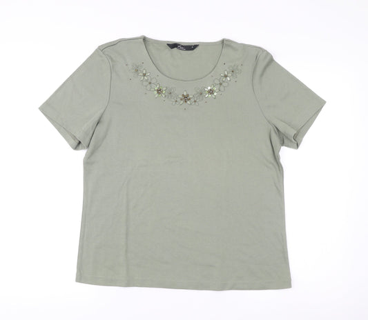 Bm Casual Women’s Green Embroidered Short Sleeve T-Shirt M
