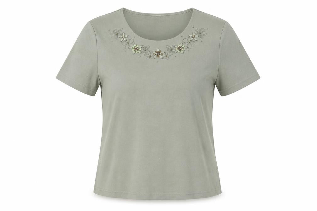 Bonmarché Women’s Green Embroidered Short Sleeve T-Shirt M