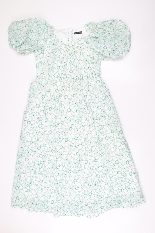 Splash Women’s White Floral A-Line Dress UK 12 Short Puff Sleeve