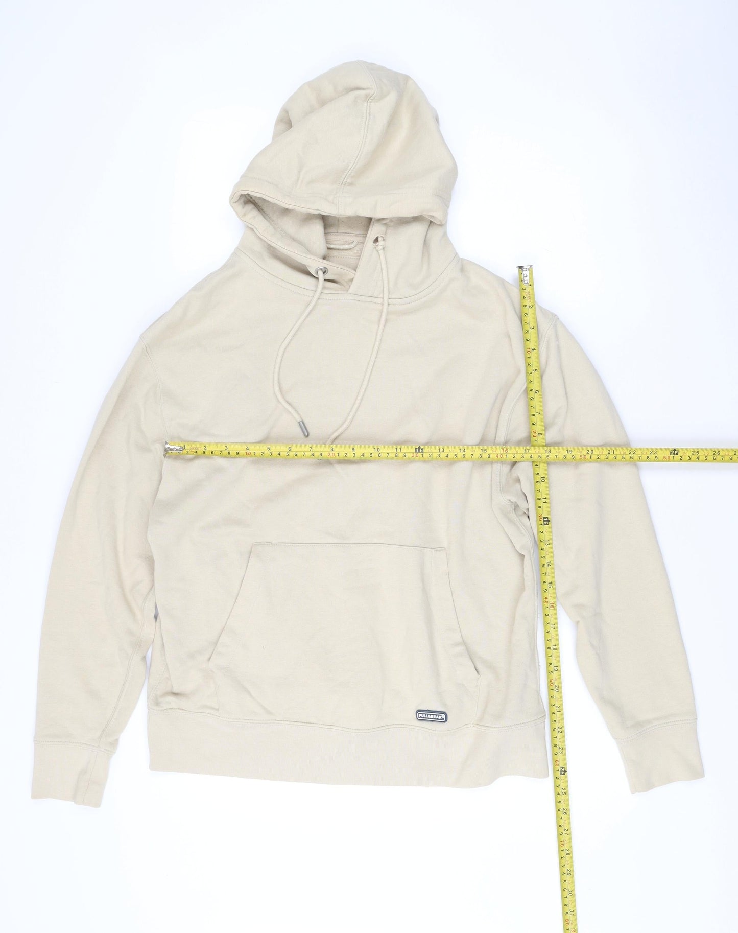 Pull&Bear Men’s Beige Pullover Hoodie S Comfort Fit Long Sleeve