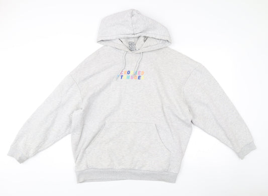 Crooked Tongues Mens Grey Pullover Hoodie L Logo Print Casual