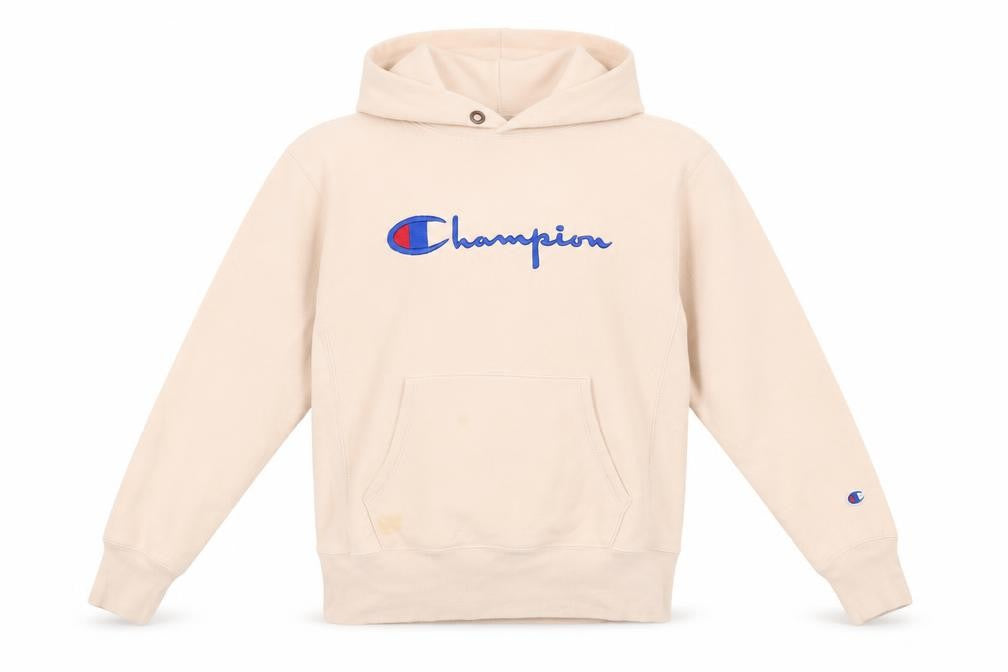 Champion Womens Beige Small Pullover Hoodie Embroidered Logo