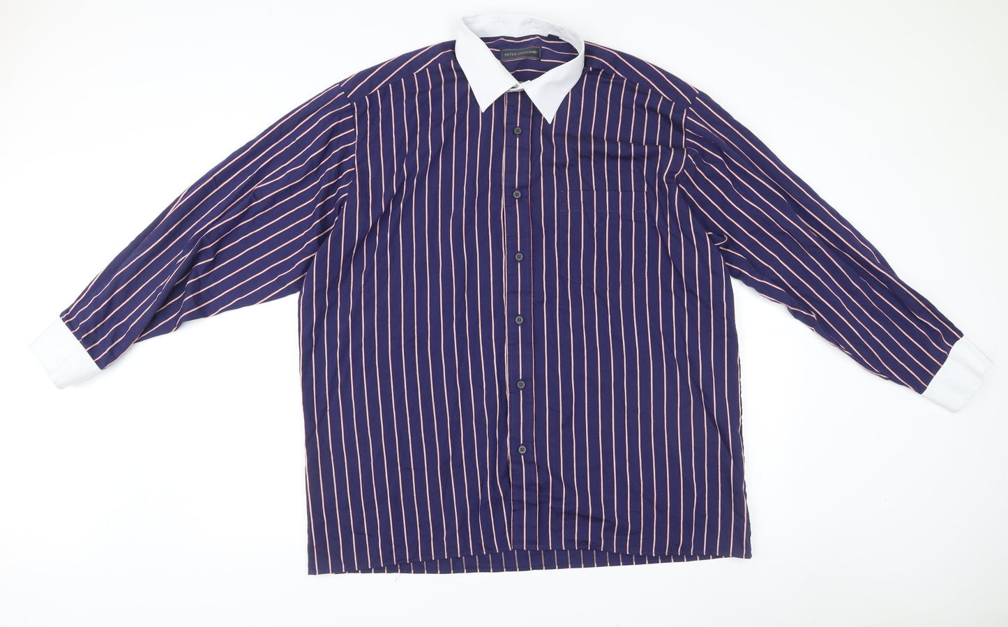 Peter England Men's Blue Striped Dress Shirt 17.5/44cm Long Sleeve Formal