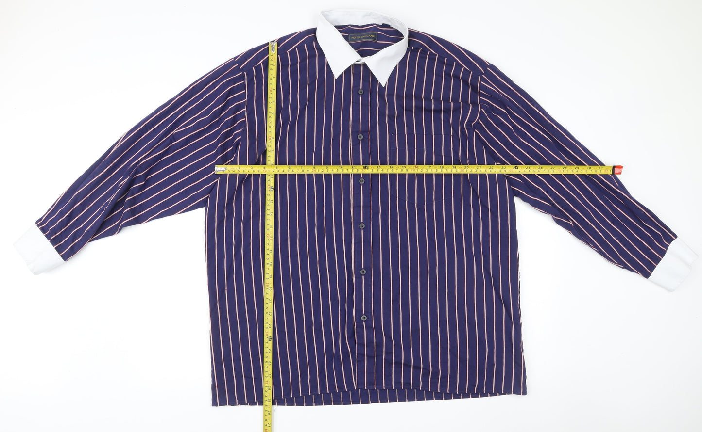 Peter England Men's Blue Striped Dress Shirt 17.5/44cm Long Sleeve Formal