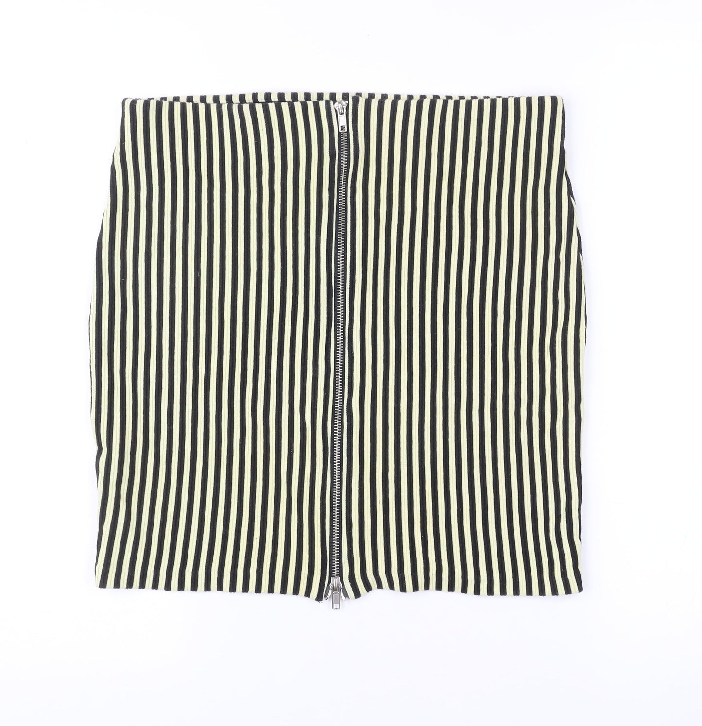 Women's Black Striped Pencil Skirt M Cotton Blend Zip Casual