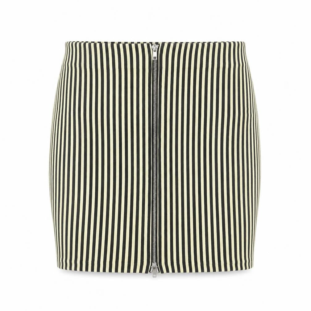 Women's Black Striped Pencil Skirt M Cotton Blend Zip Casual