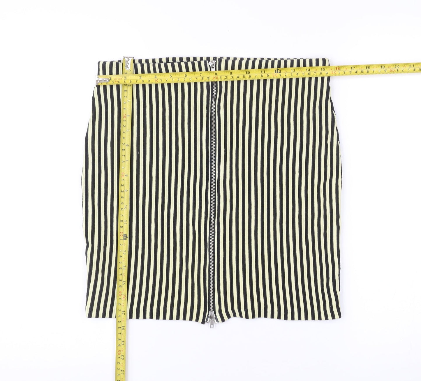 Women's Black Striped Pencil Skirt M Cotton Blend Zip Casual