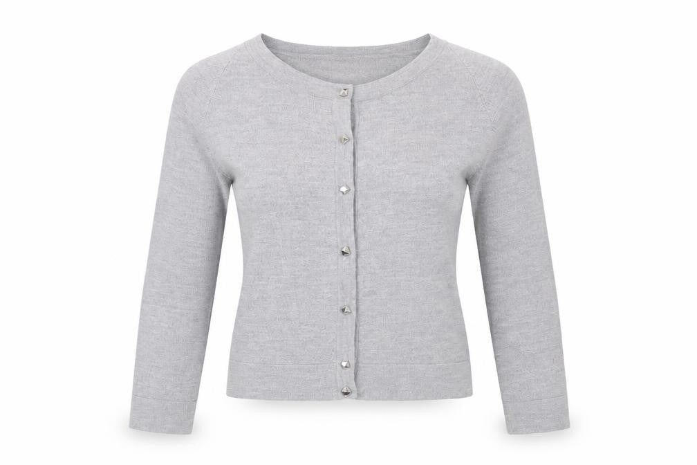 Osman London Womens Grey XS Merino Wool Cardigan Crew Neck